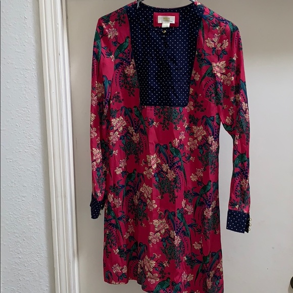 Maeve Anthropologie Pink Bird Polka Dot Dress 0 - Picture 1 of 5